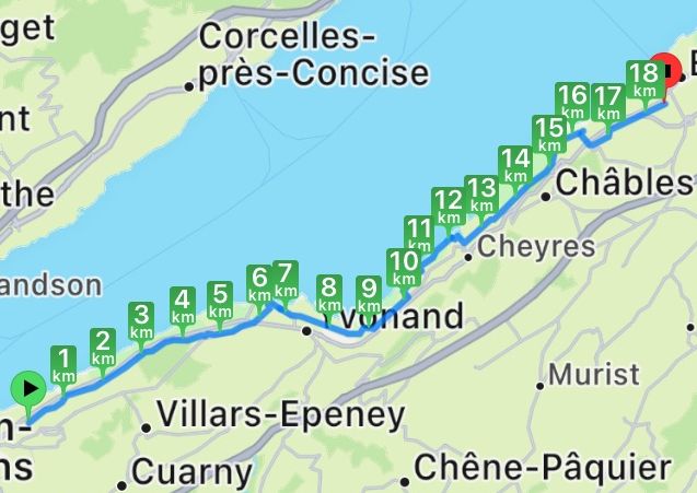 Itinéraire de Yverdon-les-Bains à Estavayer-le-Lac